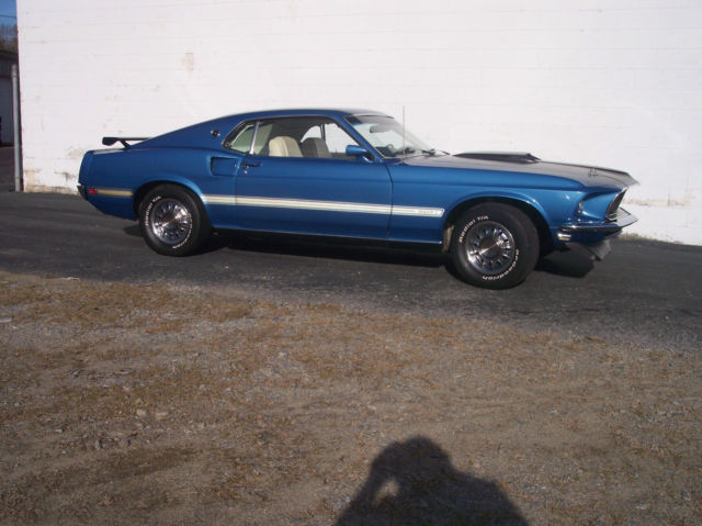 ACAPULCO BLUE 1969 Ford Mustang Fastback with WHITE interior