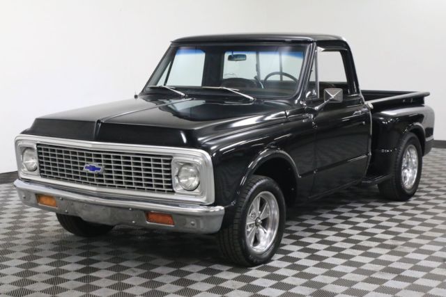 Black 1971 Chevrolet C10 with Brown interior
