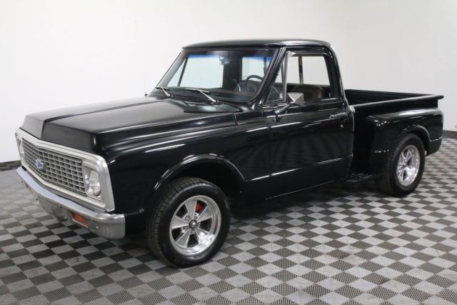 Black 1971 Chevrolet C10 with Brown interior