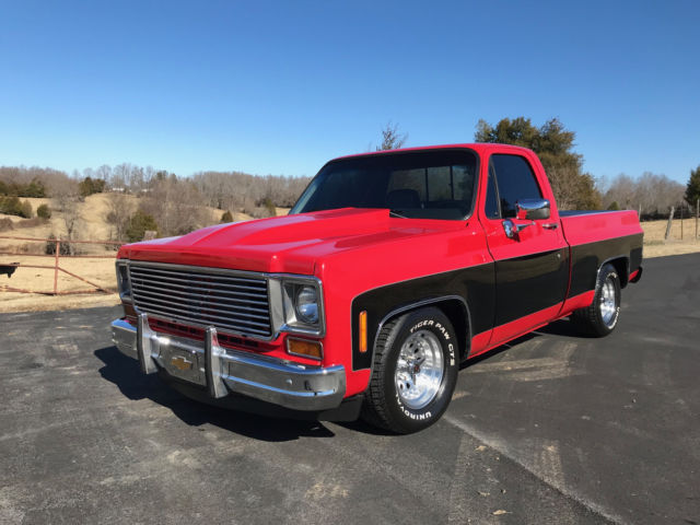 Red with Black 1973 Chevrolet C-10 Standard Cab Pickup with Black interior