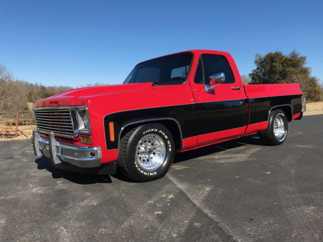 Red with Black 1973 Chevrolet C-10 Standard Cab Pickup with Black interior