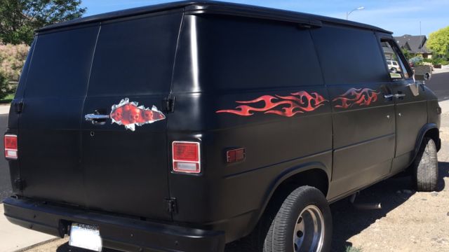 Hot Rod Black Flat Primer 1979 Chevrolet G20 Van Van Camper Conversion with Brown interior