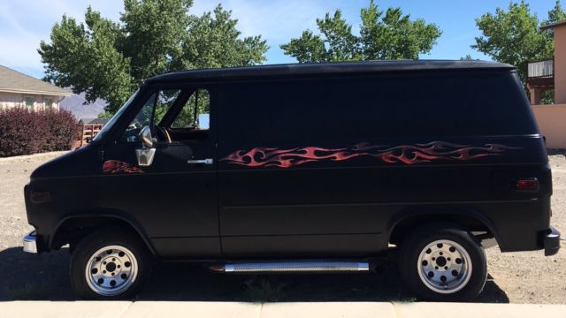 Hot Rod Black Flat Primer 1979 Chevrolet G20 Van Van Camper Conversion with Brown interior