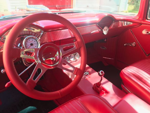Red / white 1955 Chevrolet Bel Air/150/210 Sedan with Red interior