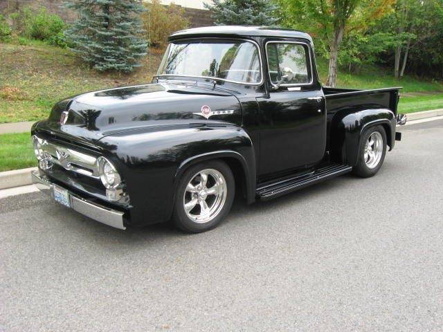black 1956 Ford F-100 with grey interior