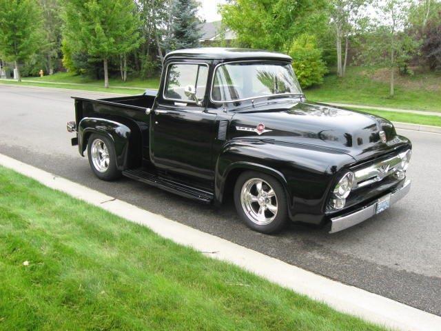 black 1956 Ford F-100 with grey interior