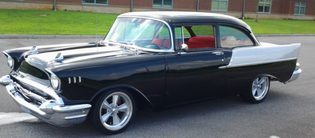 Black and Grey 1957 Chevrolet Bel Air/150/210 2 door post with Red interior