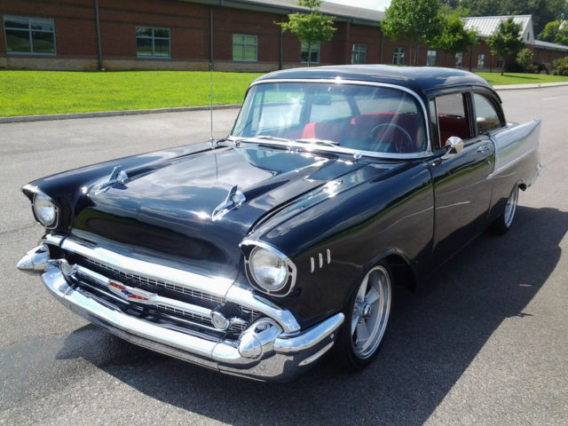 Black and Grey 1957 Chevrolet Bel Air/150/210 2 door post with Red interior