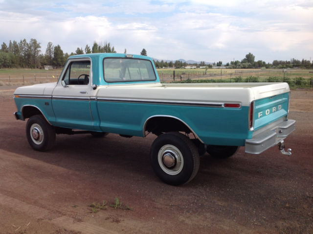 Teal 1973 Ford F-250 Cab & Chassis with White interior
