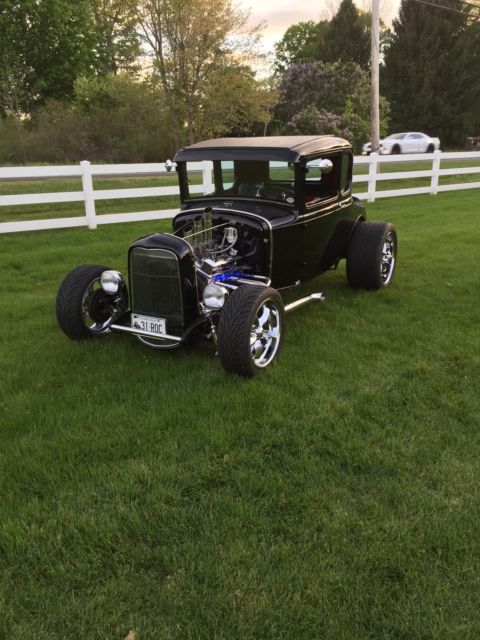 BLACK 1931 Ford Model A Coupe with WINE interior