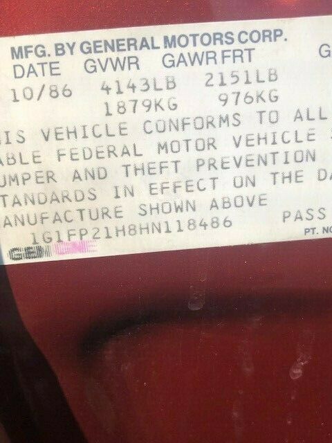 Burgundy 1987 Chevrolet Camaro Hatchback with Red interior