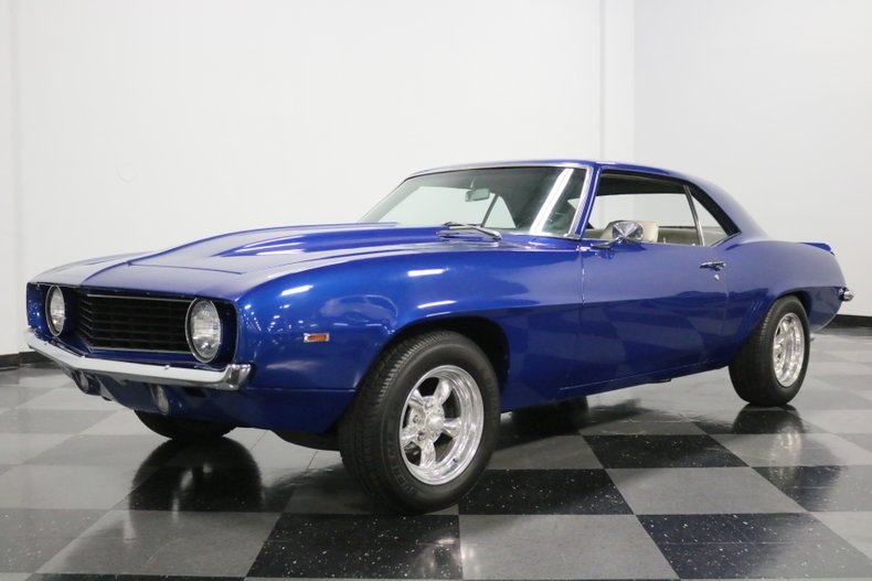 Blue 1969 Chevrolet Camaro Coupe with White interior