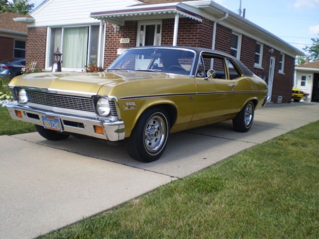 Gold 1971 Chevrolet Nova Coupe with Black interior