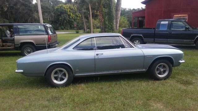 silver blue 1965 Chevrolet Corvair Coupe with Blue interior