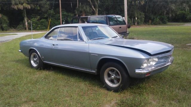 silver blue 1965 Chevrolet Corvair Coupe with Blue interior