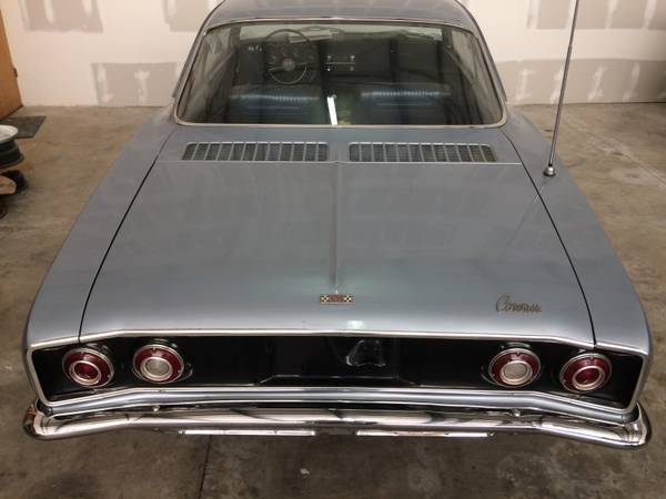 silver blue 1965 Chevrolet Corvair Coupe with Blue interior