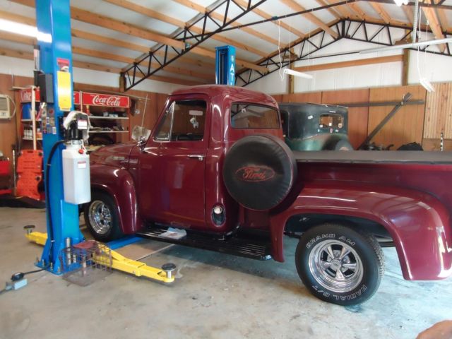 Burgundy 1954 Ford F100 Standard Cab Pickup with Gray interior