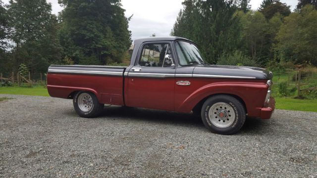 Burgundy / Silver 1965 Ford F-100 Pickup with Gray interior