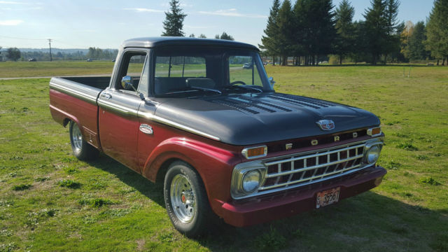 Burgundy / Silver 1965 Ford F-100 Pickup with Gray interior