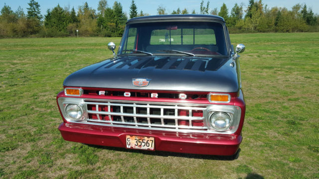 Burgundy / Silver 1965 Ford F-100 Pickup with Gray interior