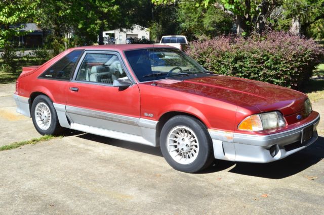 Red 1990 Ford Mustang Hatchback with Gray interior