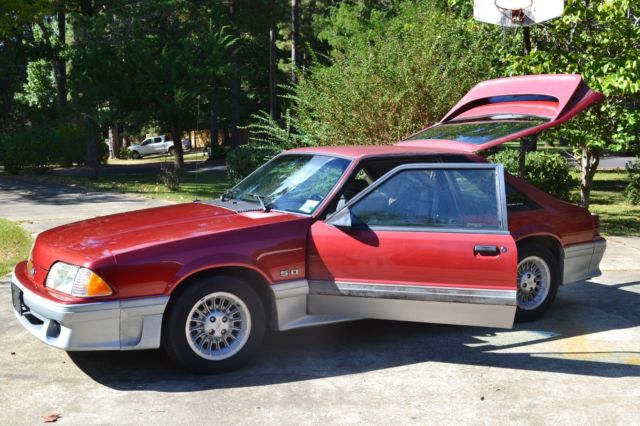 Red 1990 Ford Mustang Hatchback with Gray interior
