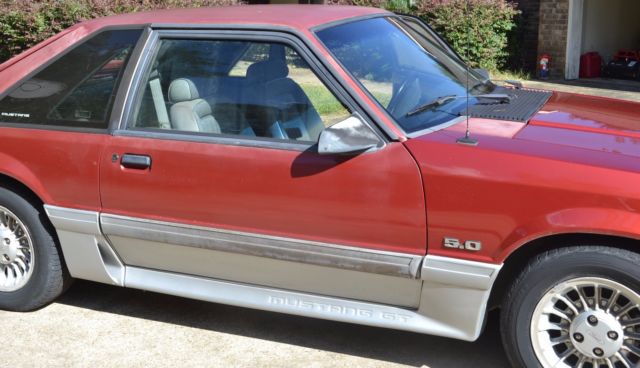 Red 1990 Ford Mustang Hatchback with Gray interior