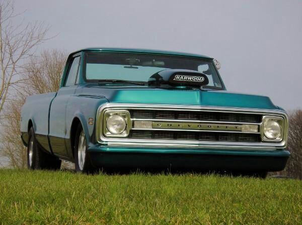 dark blue green terquois 1970 Chevrolet C-10 truck with grey and terquois interior