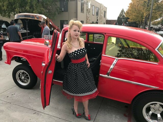 RED 1955 Chevrolet Bel Air/150/210 210 with BLACK interior