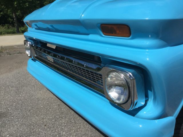 blue 1965 Chevrolet C-10 SB pickup with Tan interior