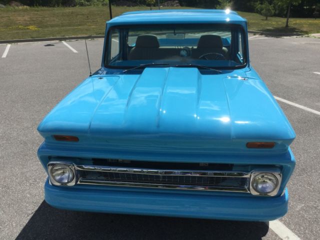 blue 1965 Chevrolet C-10 SB pickup with Tan interior