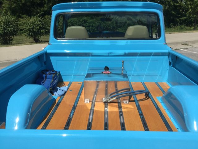 blue 1965 Chevrolet C-10 SB pickup with Tan interior