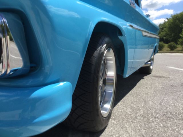 blue 1965 Chevrolet C-10 SB pickup with Tan interior