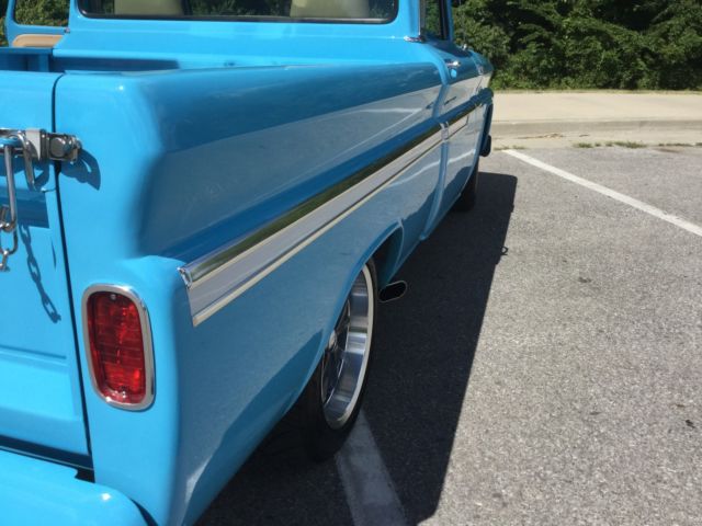 blue 1965 Chevrolet C-10 SB pickup with Tan interior