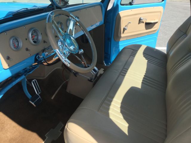 blue 1965 Chevrolet C-10 SB pickup with Tan interior