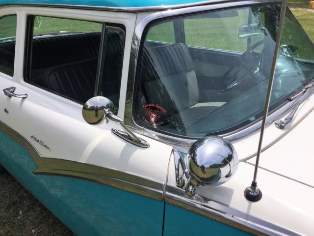Blue and White 1956 Ford Fairlane Sedan with Gray and White interior