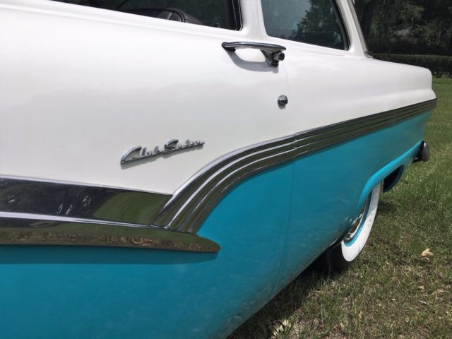 Blue and White 1956 Ford Fairlane Sedan with Gray and White interior