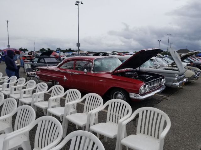 Red 1960 Chevrolet Bel Air/150/210 Coupe with Gray interior