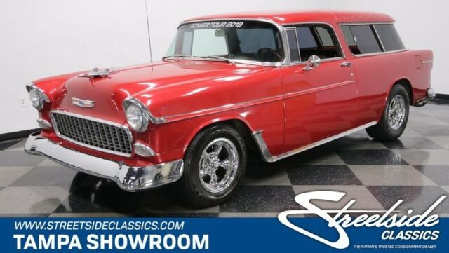 Red 1955 Chevrolet Nomad Station Wagon with Brown interior