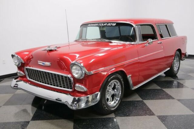 Red 1955 Chevrolet Nomad Station Wagon with Brown interior