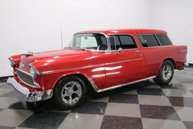 Red 1955 Chevrolet Nomad Station Wagon with Brown interior