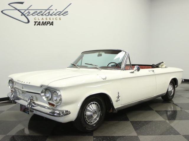 White 1964 Chevrolet Corvair Convertible with Red interior