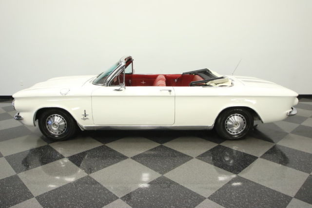 White 1964 Chevrolet Corvair Convertible with Red interior